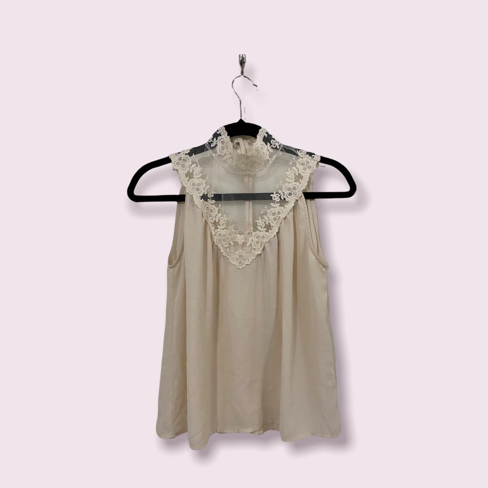 Cream High Neck Lace Top